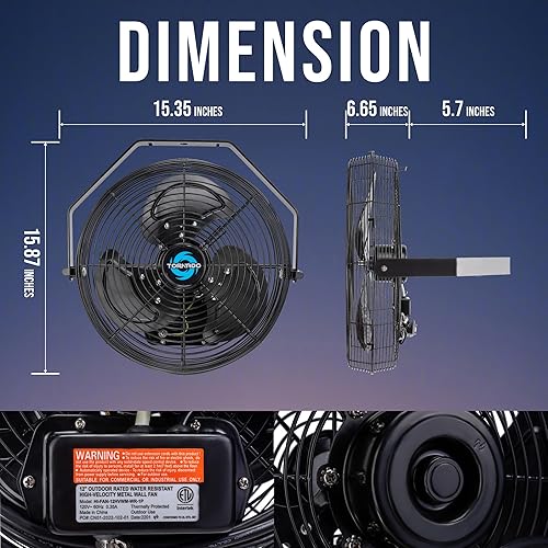 Miniatura 10 de Tornado Ventilador de montaje en pared industrial de metal de alta velocidad IPX4 resistente al agua de 18 pulgadas para uso comercial, industrial,