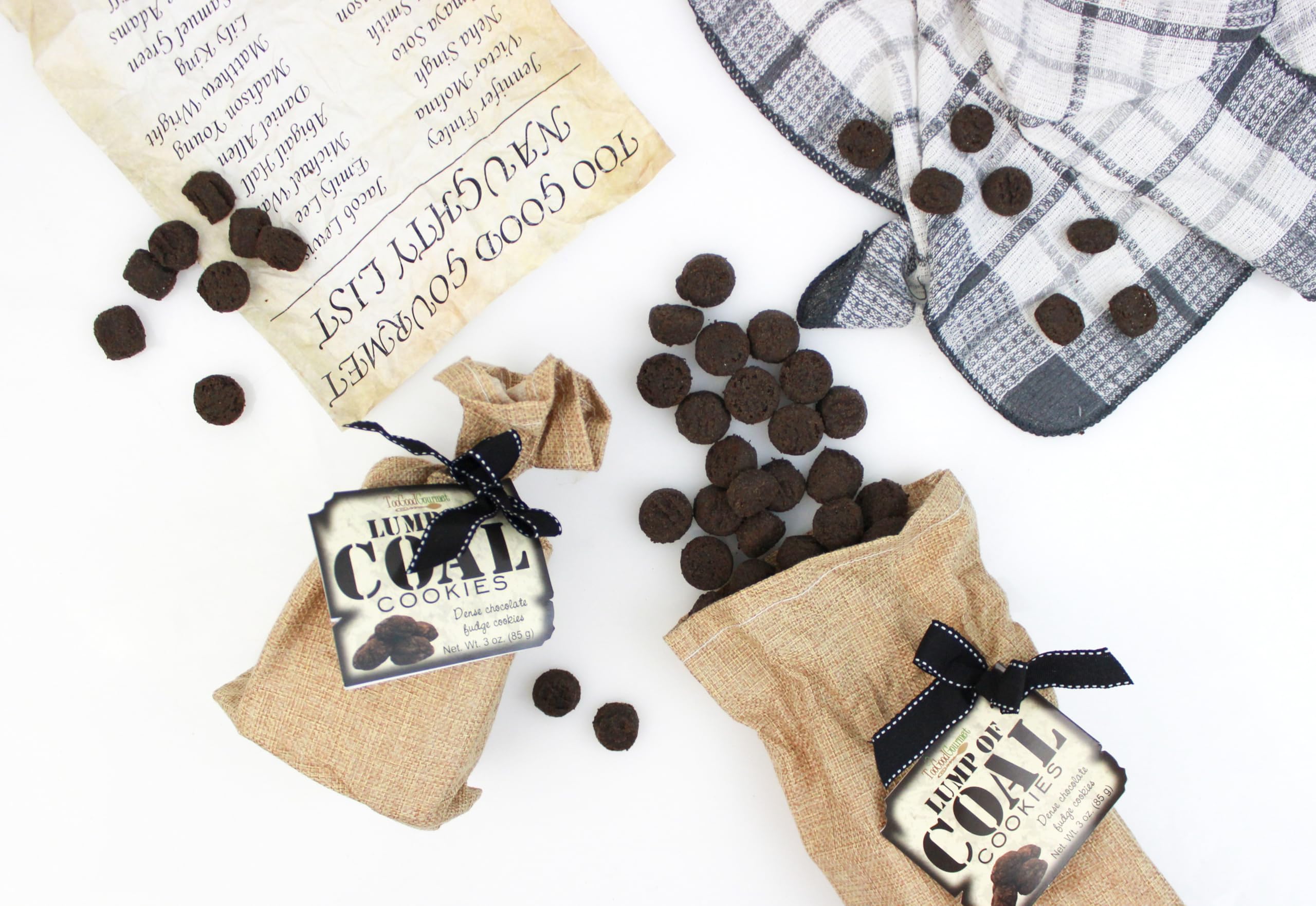 Too Good Gourmet Lump of Coal Cookies | Chocolate Fudge Cookies Loaded with Chocolate Chips | 4-Pack in Charming Burlap Bag | Fun Gift for the Naughty List