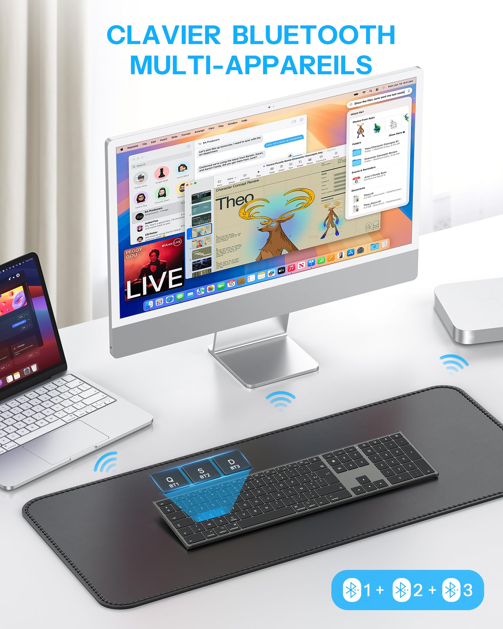OMOTON Clavier Bluetooth pour Mac, Clavier sans Fil Métal Rechargeable Multi-dispositifs avec 3 Canaux Bluetooth pour Apple Mac Pro/Mini, MacBook Pro/Air, iMac, AZERTY Français