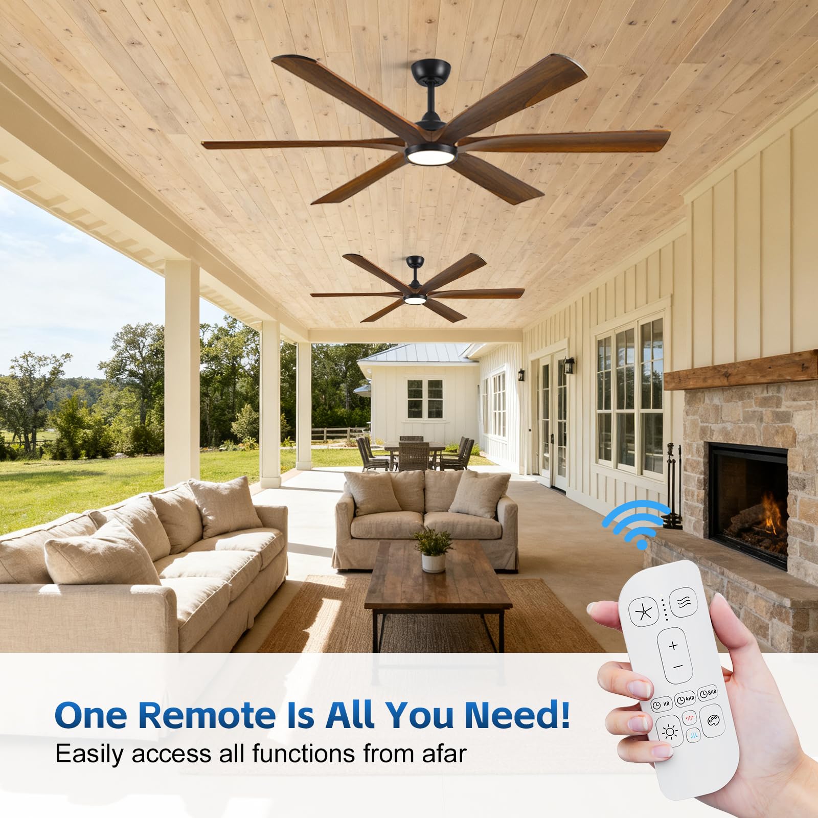 72 Smart Outdoor Ceiling Fan with Light via Wifi Alexa Modern Farmhouse Wood Ceiling Fan Propeller Damp Rated — view 8