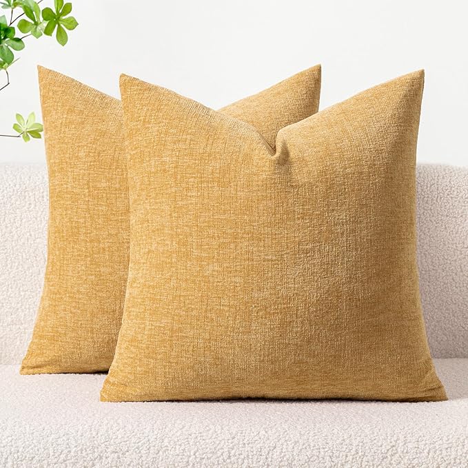 Amazon.com: MIULEE Pack of 2 Couch Throw Pillow Covers 20x20 Inch Soft Beige Yellow Chenille ...