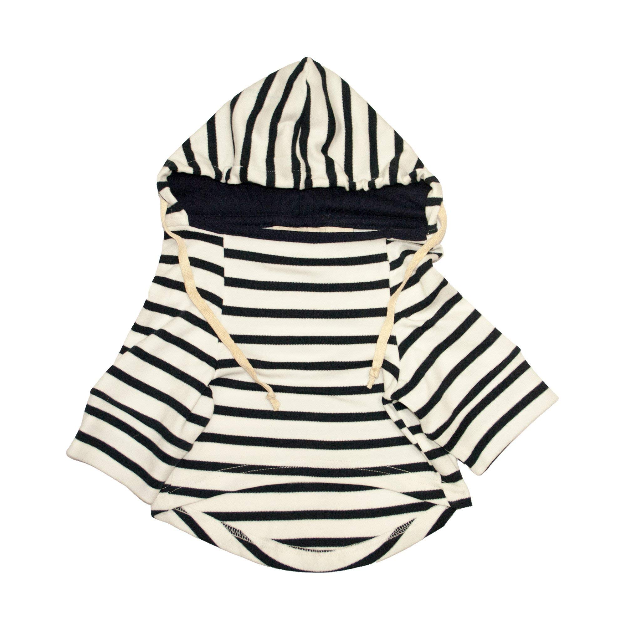 Ruse. Pet Clothes White/Navy Striped Full Sleeves with Drawstring Dog Jumper Hoodie Autumn Winter Apparel for Dog./X-Large (Full Grown Retrievers, Labs etc.) 1