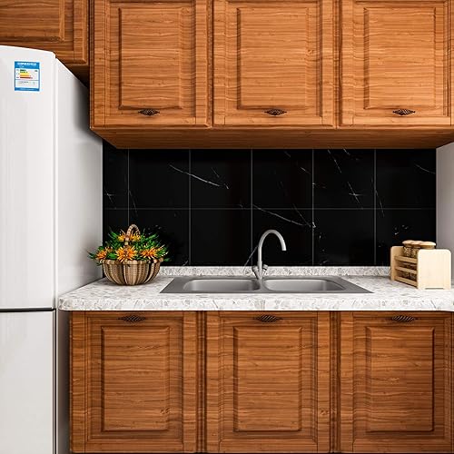 Miniatura 36 de VEELIKE Azulejos de vinilo para despegar y pegar de 12 x 12 pulgadas, color gris oscuro, azulejos de piso de mármol gris oscuro para despegar