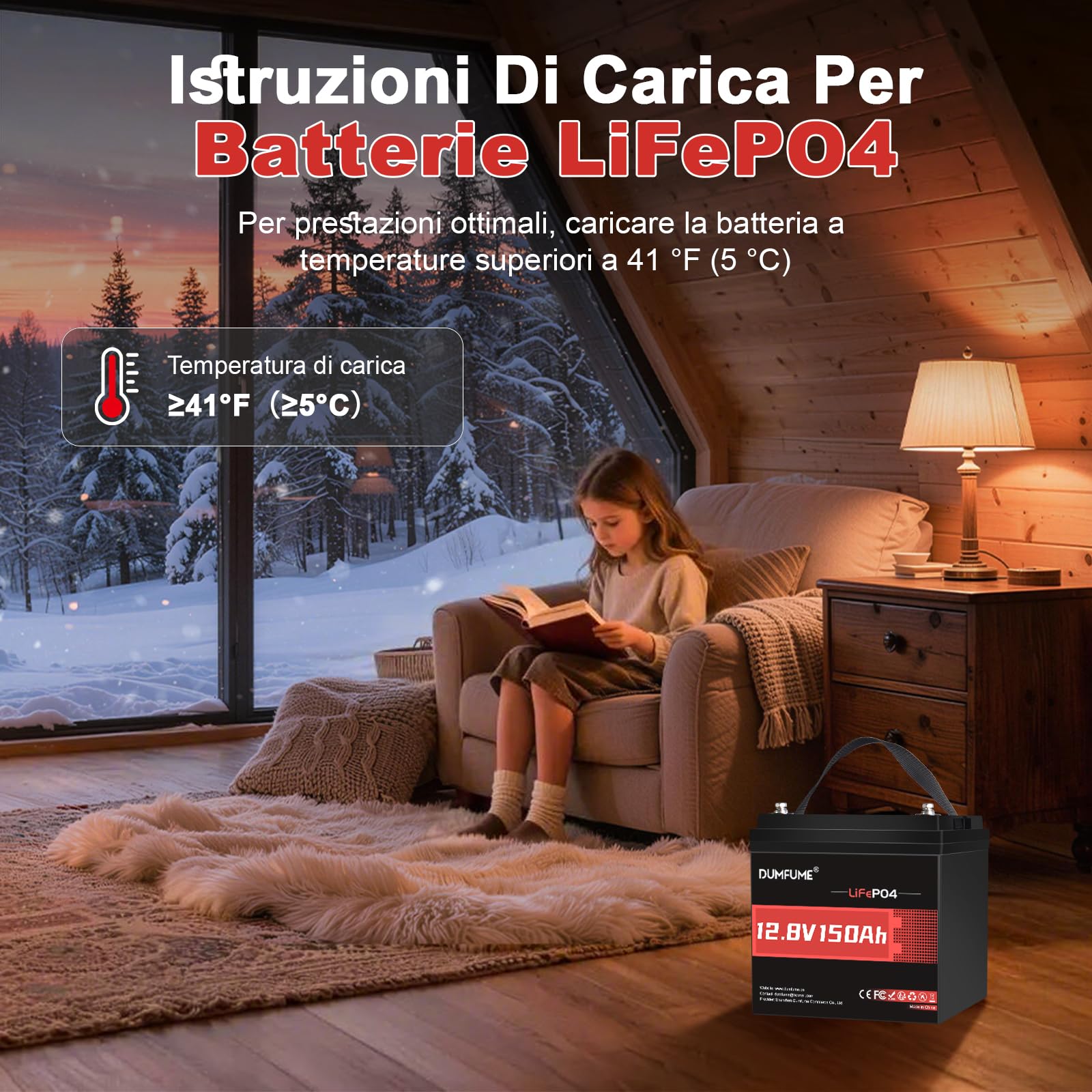 LiFePO4 - Batteria solare al litio da 12 V, 150 Ah, 1920 Wh e 100 A BMS, protezione a bassa temperatura, per camper, roulotte, campeggio e memoria fotovoltaica