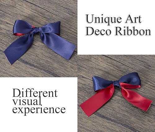 Vista 15 de Cinta de dos tonos de doble cara, 20 yardas y 1 pulgada, cinta de satén verde y rojo de doble cara para Navidad, boda, cumpleaños, envoltura