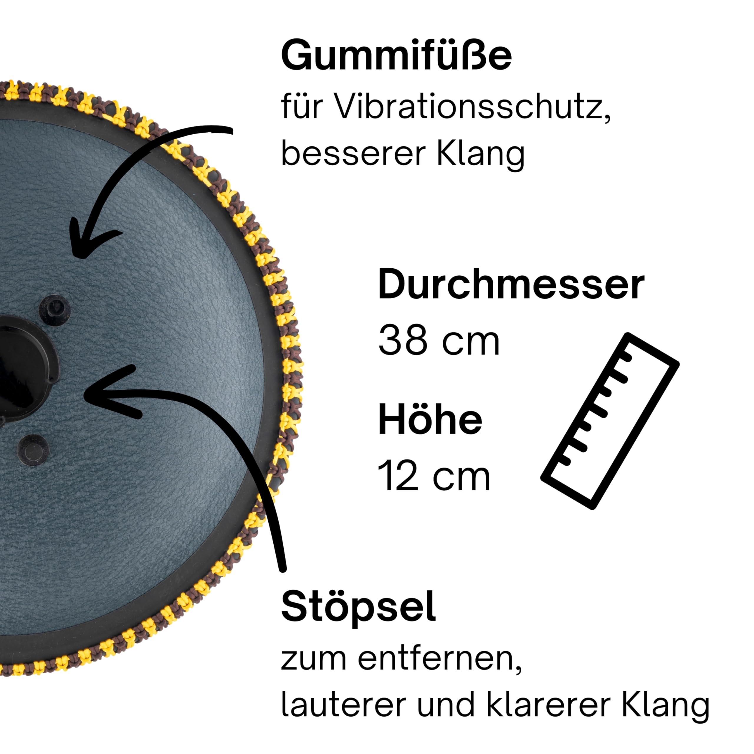 Zungentrommel "Exclusive" C-Dur in Dunkelblau - 38 cm groß mit 14 Tönen. Steel Tongue Drum inkl. Liederbuch, Schlägel, Fingersticks und Tragetasche. Notenlesen nicht nötig, einfach zu spielen