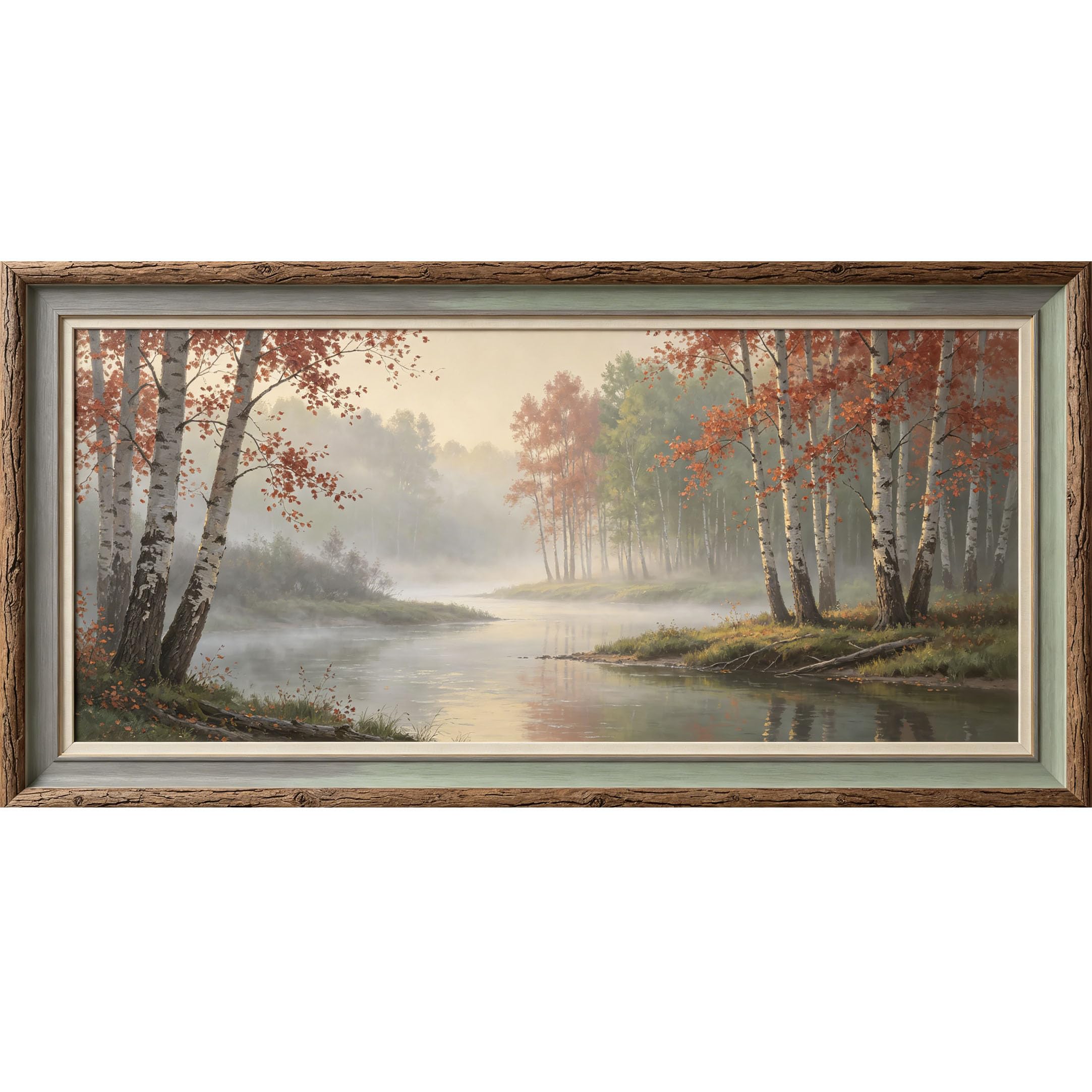 Agglomerix 3D Framed Wall Art Birch Tree Forest River Landscape Oil Painting Large Size SelfAdhesive Removable Wall Decor Prints Artwork for Living Room Bedroom Office