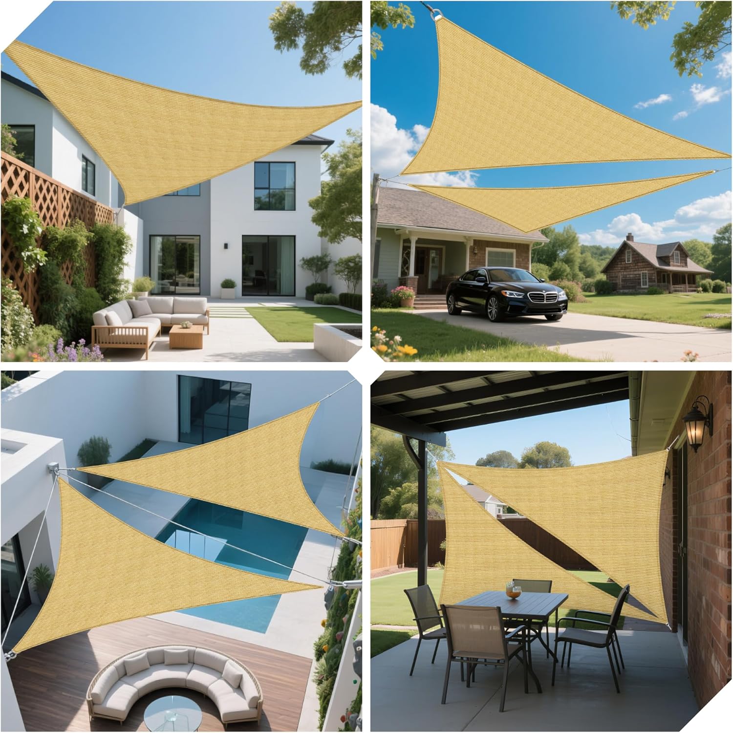 Equilateral Triangle Shade Sail 8' x 8' x 8' Canopy to Block Sunlight for Outdoor Patio Garden Patio Deck Pergola (Sand)