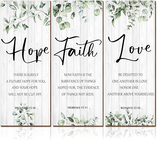 3 Pieces Wall Decor Christian Wall Decor Green Inspirational Art Scripture Hanging Plaque Rustic Wooden Leaves Sign Quote for Home Bedroom Decoration