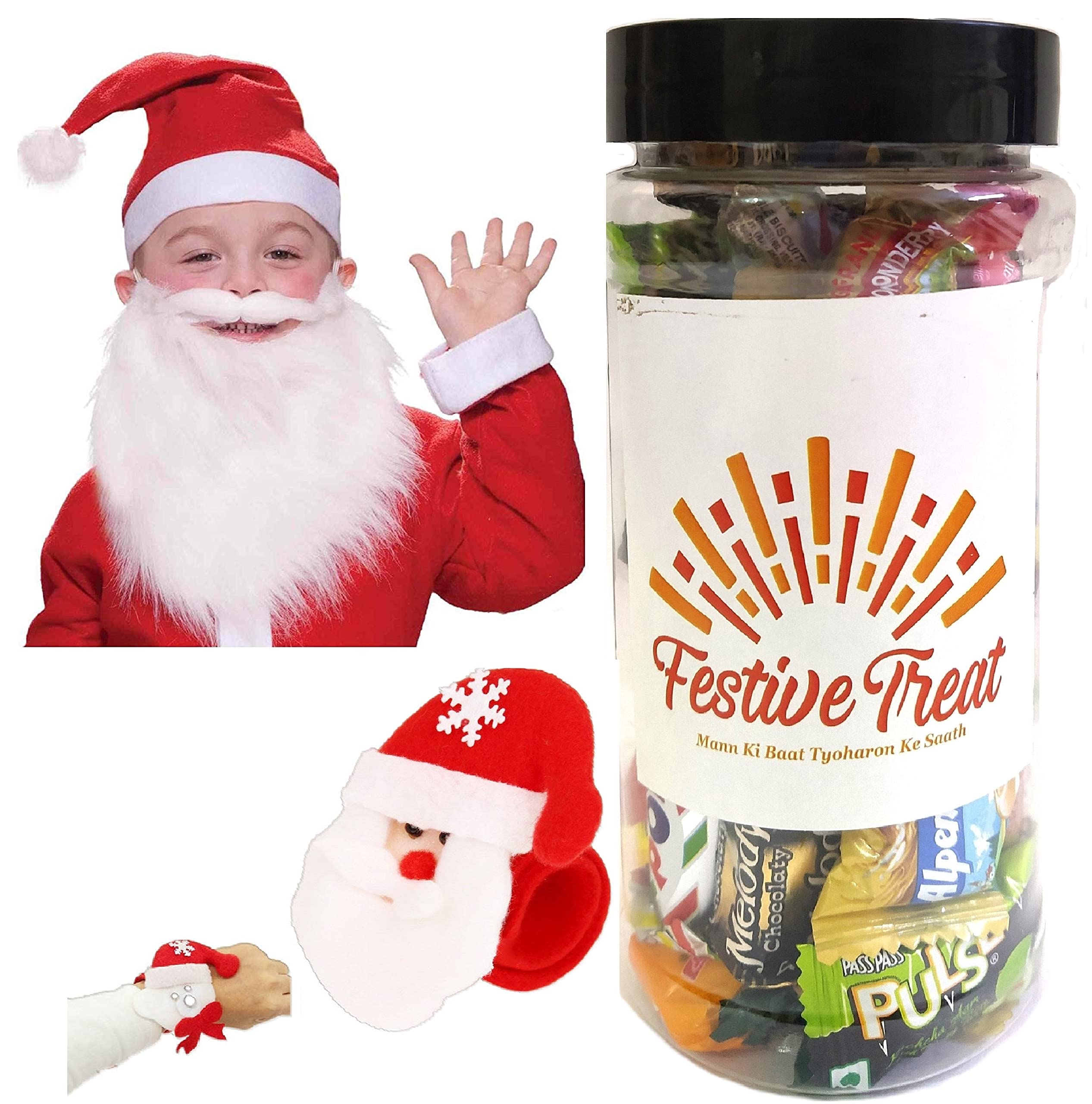 Christmas Gifts for Kids - 1 Theme Santa Hand Band & Soft Beard with Festive Candy Jar for Xmas with Candies & Personal Message-image-44