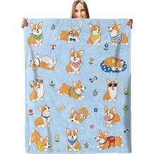Cute Corgi Dog Blanket, Soft Funny Cartoon Puppy Throw Blanket Gifts for Kids Boys Girls Pet Lovers, Lightweight Warm Cozy 6050 inch Flannel for Couch, Travel, Bed, Decor