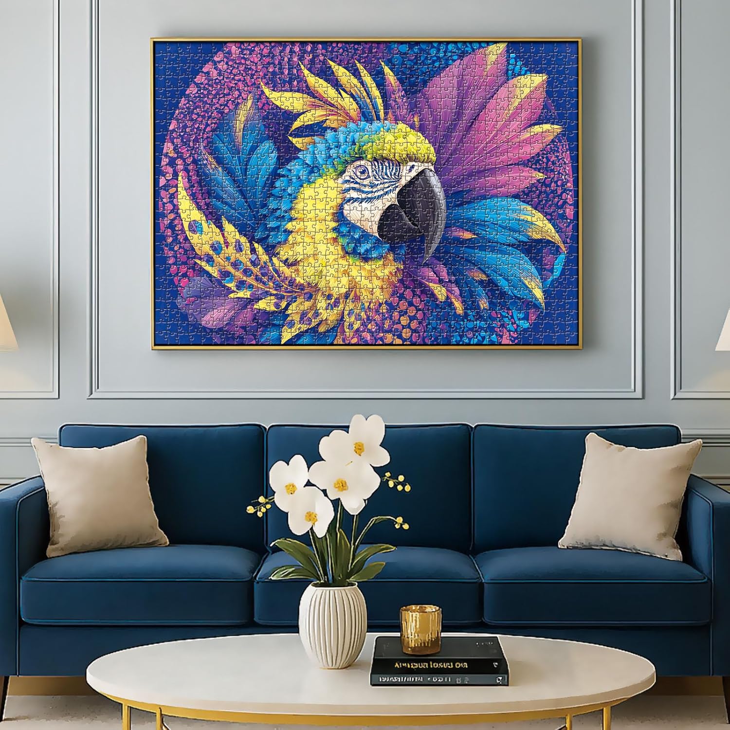 1000 Piece Jigsaw Puzzle for Adults - Colorful Macaw Parrot Art, Tropical Bird Puzzle with Vibrant Blue Yellow Purple Feathers