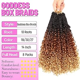 Goddess Boho Box Braids Crochet Hair-8 Packs 14 Inch Crochet Box Braids for Black Women Pre Looped (1B/30/27, 14 Inch (Pack of 8))
