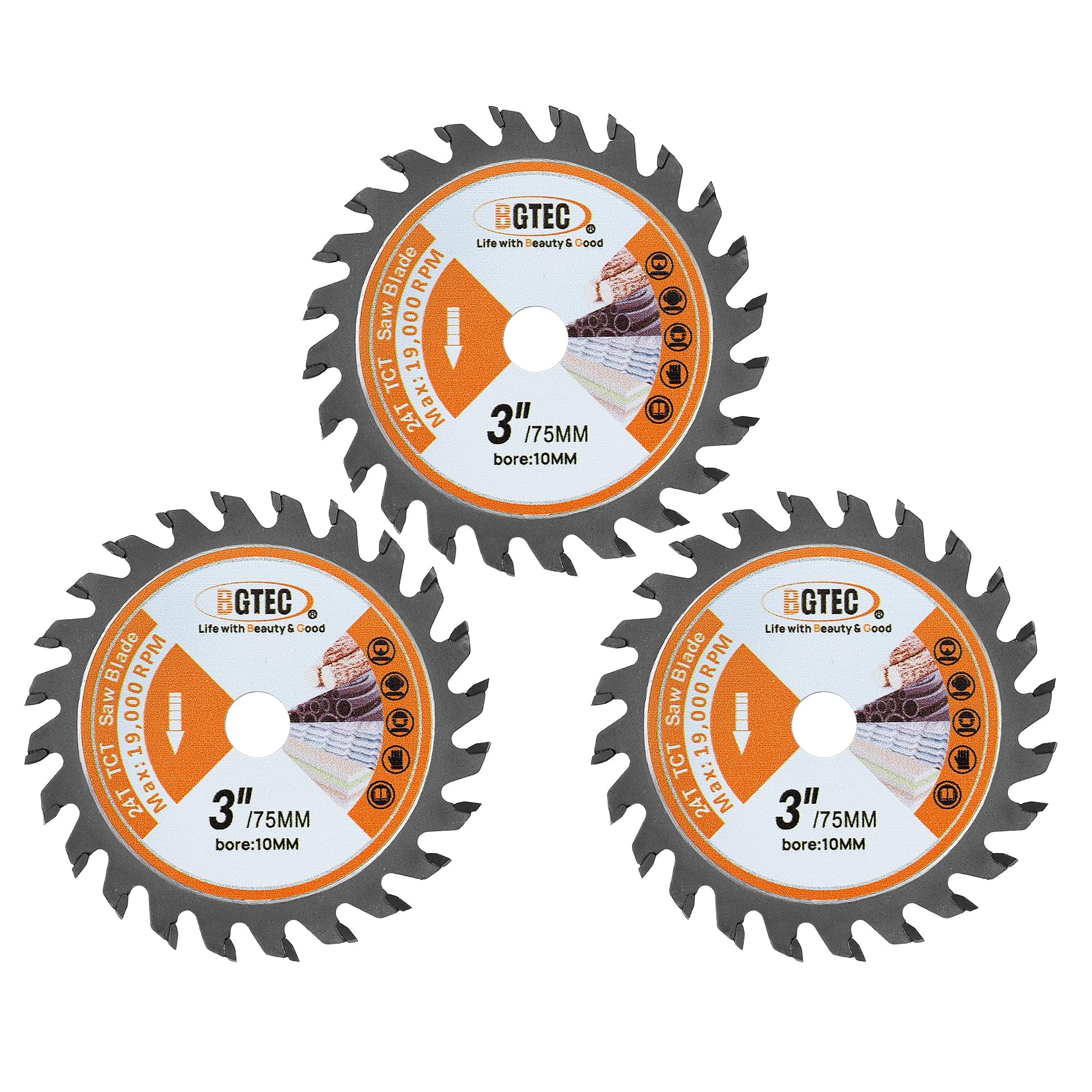 TCT Carbide Circular Cutting Blade-BGTEC Wood Cutting Dics, 3pcs 3"/75mm 24T with 10mm Arbor for Cutting Wood Plastic