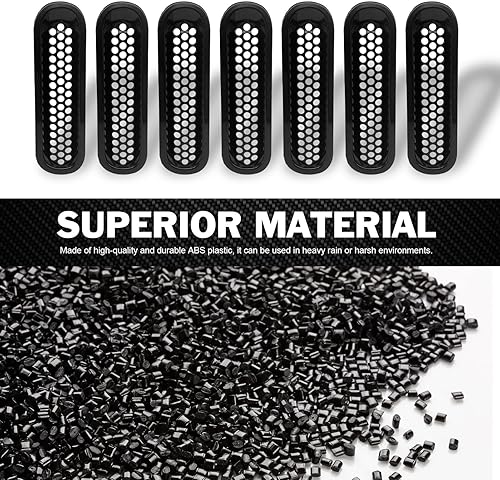 Miniatura 4 de Insertos de malla para parrilla para Jeep Wrangler 2007-2017, 7 piezas de cubierta protectora de rejilla delantera compatibles con Jeep Wrangler de