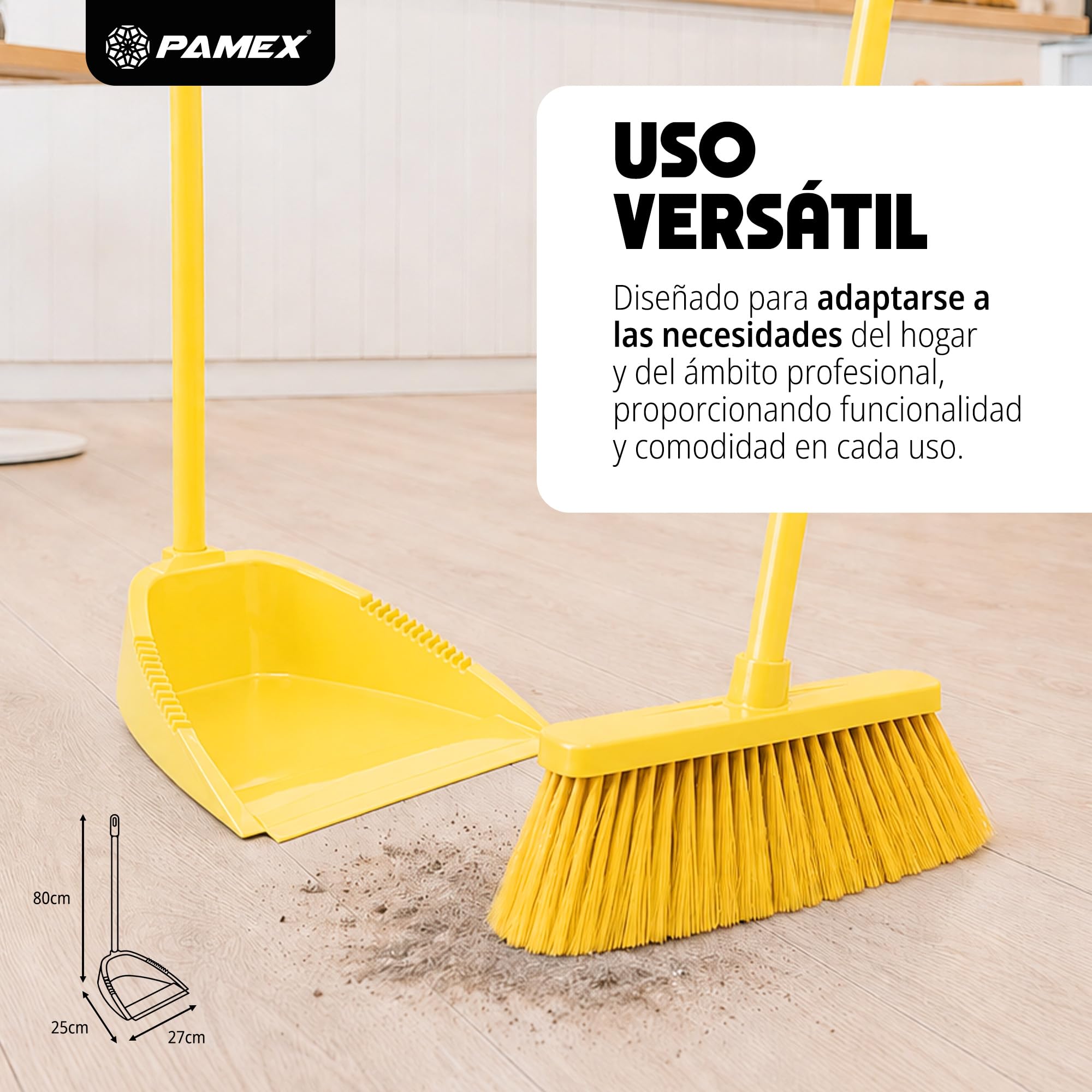 Pamex - Recogedor Tecnico Antivuelco con Palo Forrado PVC - 24 Unidades (Amarillo)