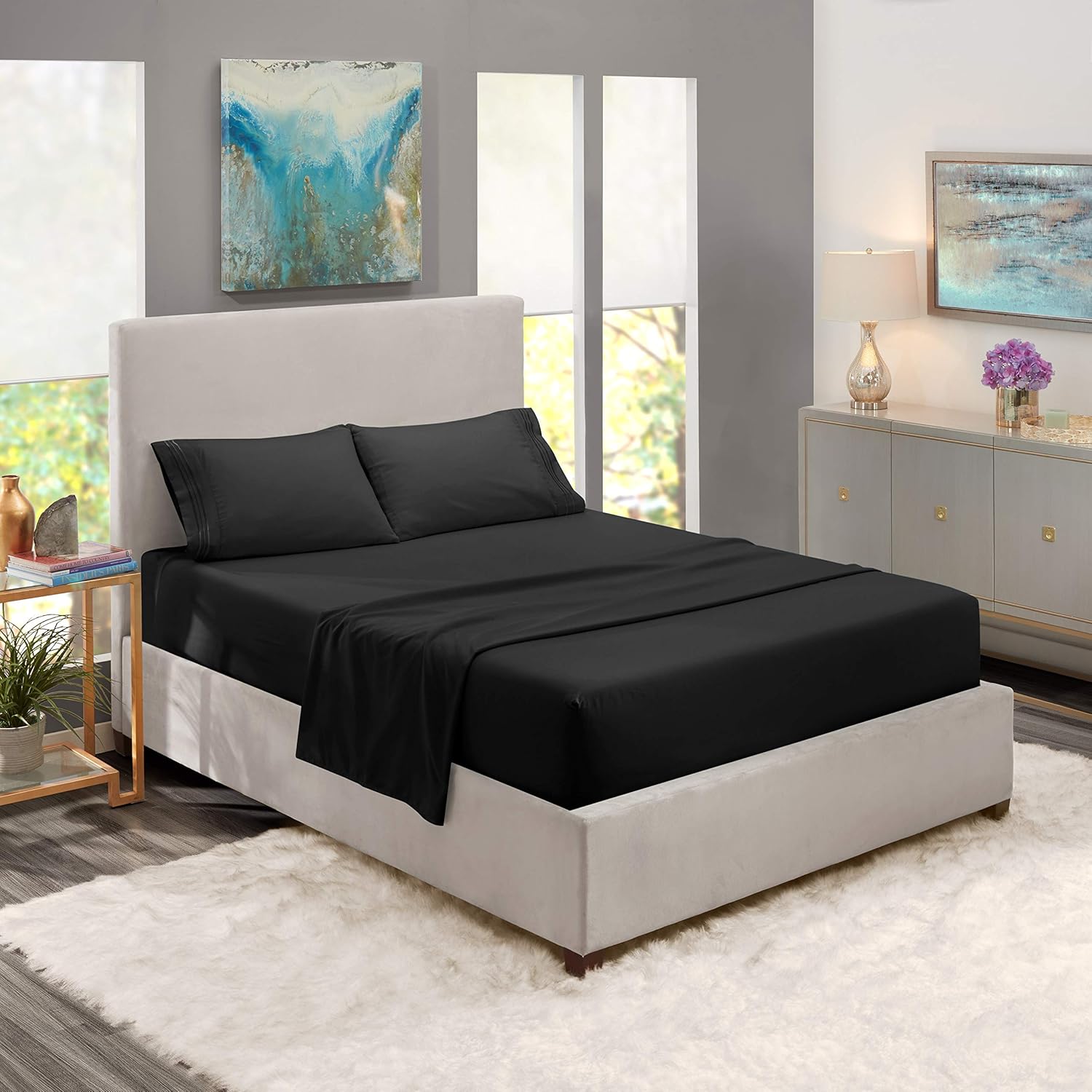 Nestl Luxury Queen Sheet Set - 4 Piece Extra Soft 1800 Deep Pocket Bed Sheets with Fitted Sheet, Flat Sheet, 2 Pillow Cases, Hotel Grade Comfort and Softness - Black : Everything Else