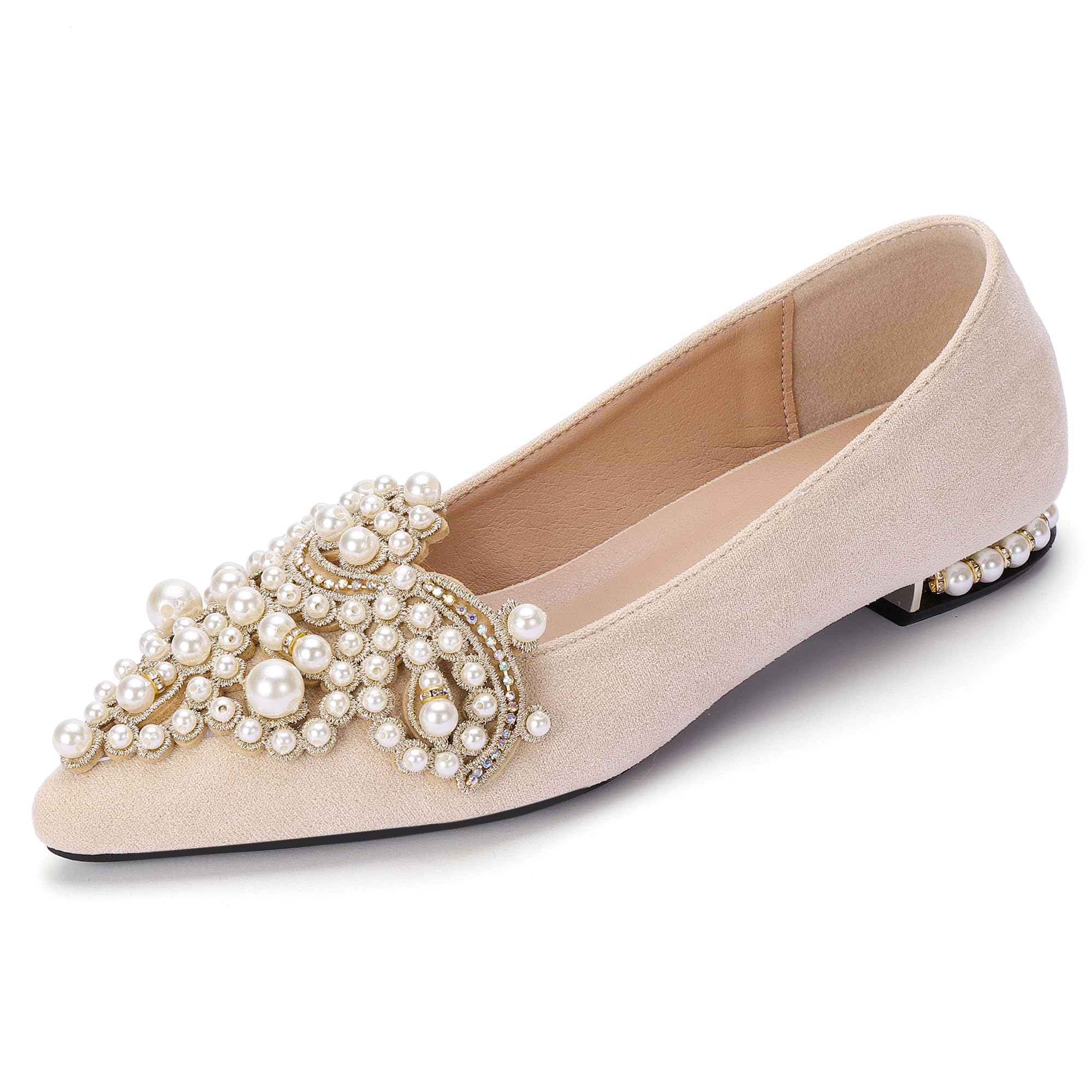 YJJQMYYCPA Flats for Women Bling Rhinestone Pointed Flat Shoes Comfort Slip on Low Heel Wedding Dress Shoes Ballet Flat Shoe