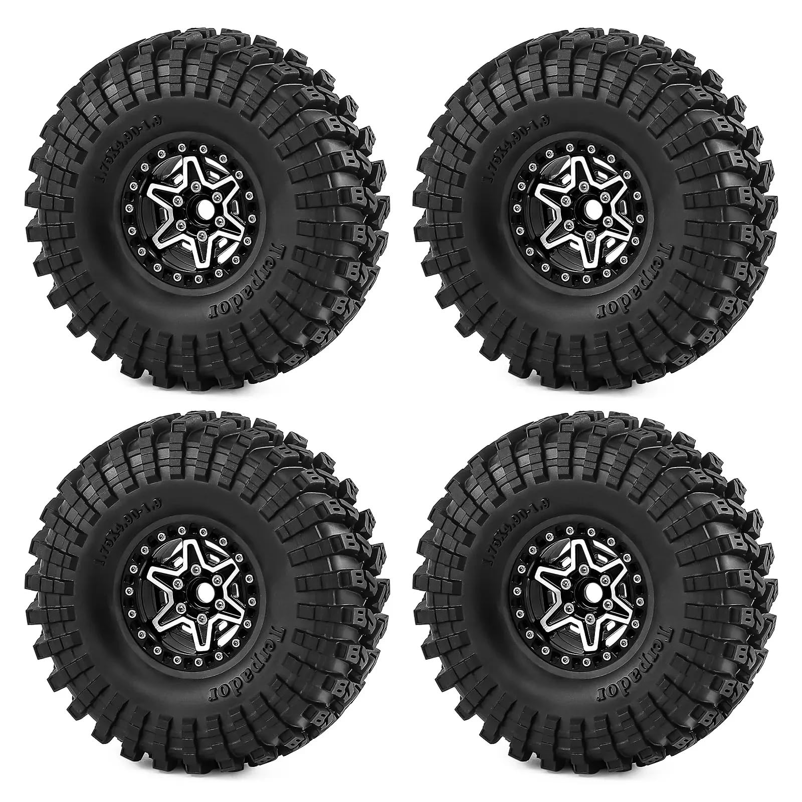 Pneumatico Ruote 1,9Pollici Per Redcat Gen7/8 Per MST VS4-10 1/10 | RC Car Set Ruote Beadlock e Pneumatici con Cerchi CNC Leggeri e Battistrada Anti Fango Superiore(Black)
