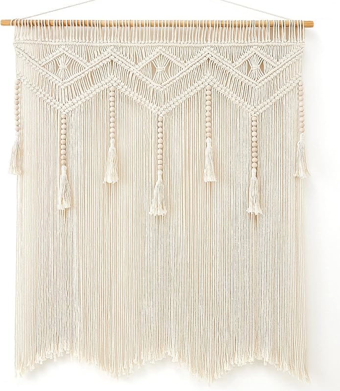 Macrame Wall Hanging Large Boho Decor Woven Wall Tapestry Chic Art Tassel Christmas Decoration for Backdrop over Bed Bedroom Nursery Dorm Classroom, Including Hanging Rod, 33''W x 42''H