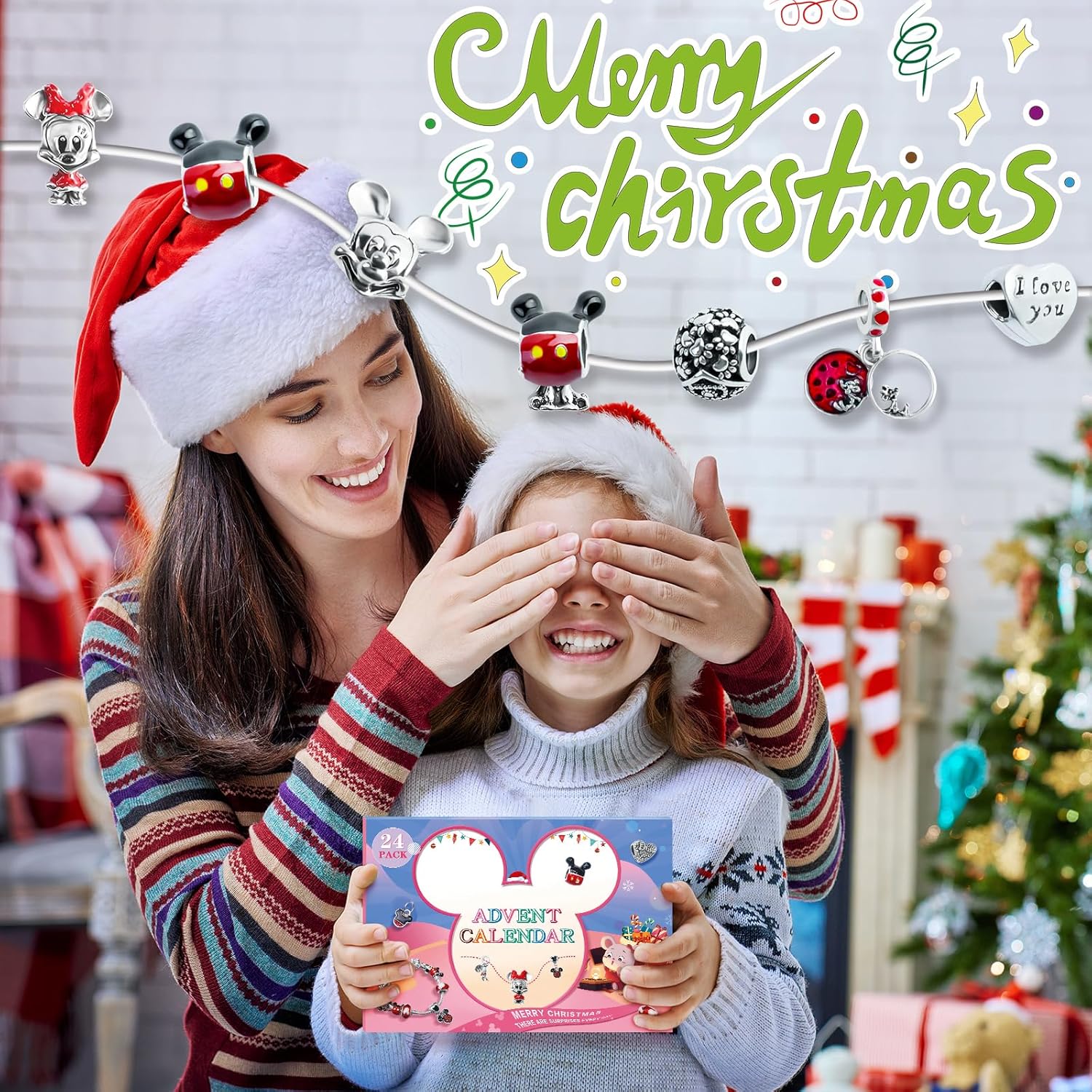 Christmas Advent Calendar 2025 for Girls Christmas 24 Days Countdown Calendar with DIY Bracelet Necklace Cute Charm Xmas Holiday Ornament Gift