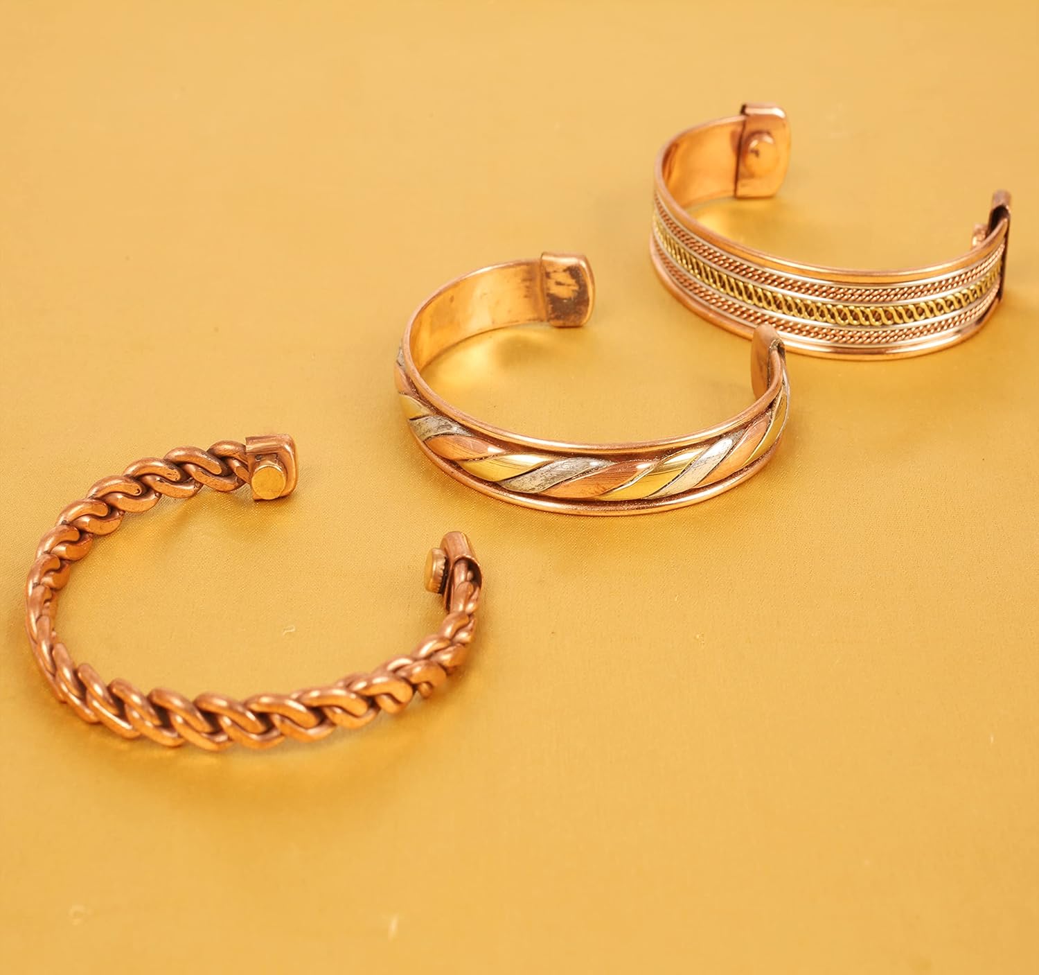 Touchstone copper bracelets | gift for men women |adjustable 100% pure solid real magnetic jewelry | handmade bracelet set combo | rope braided tibetan bangles.