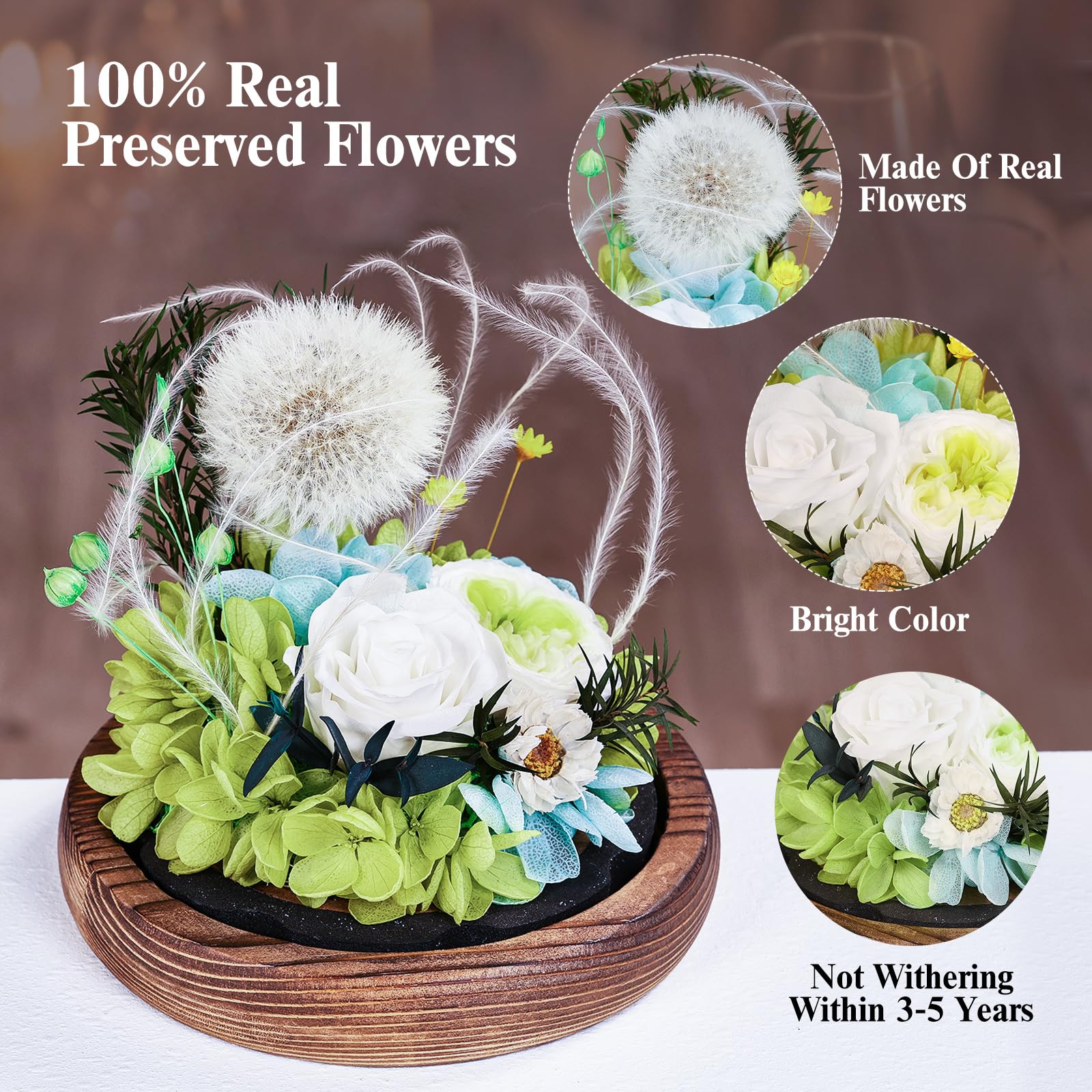 UGBO Wensvuller echte paardenbloem in glas, paardenbloem, decoratie voor vrouwen, vriendin, meisjes, cadeaus voor verjaardag, bruiloft, jeugdwijding, Kerstmis