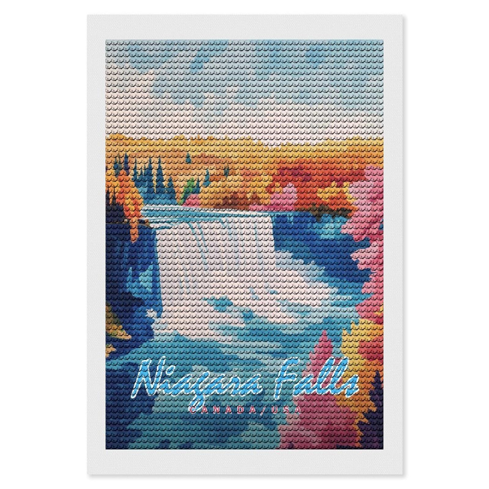 Junmoney Niagara Falls Painting Round Drill Diamond Painting 8"x12", for Adults, Creative Leisure Activity, Office Decor, Holiday Gift Idea