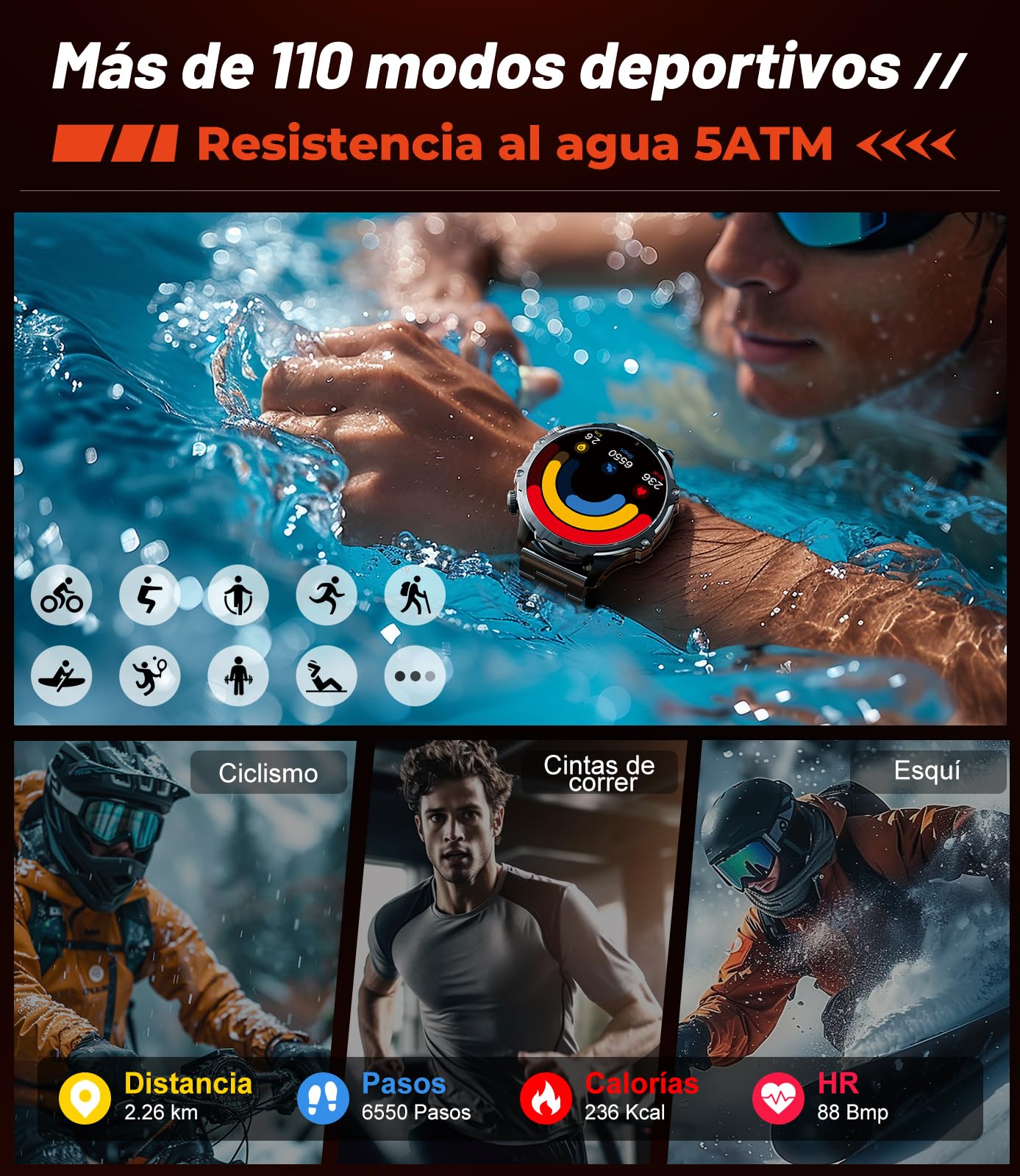 LIGE Reloj Inteligente Hombre Militar con Llamadas,800 mAh Smartwatch Hombre con 1,85" HD/5ATM Impermeable/LED Linterna/110+ Modos Deportivos/SpO2/Pulsómetro/Sueño/Pulsera Actividad Android iOS