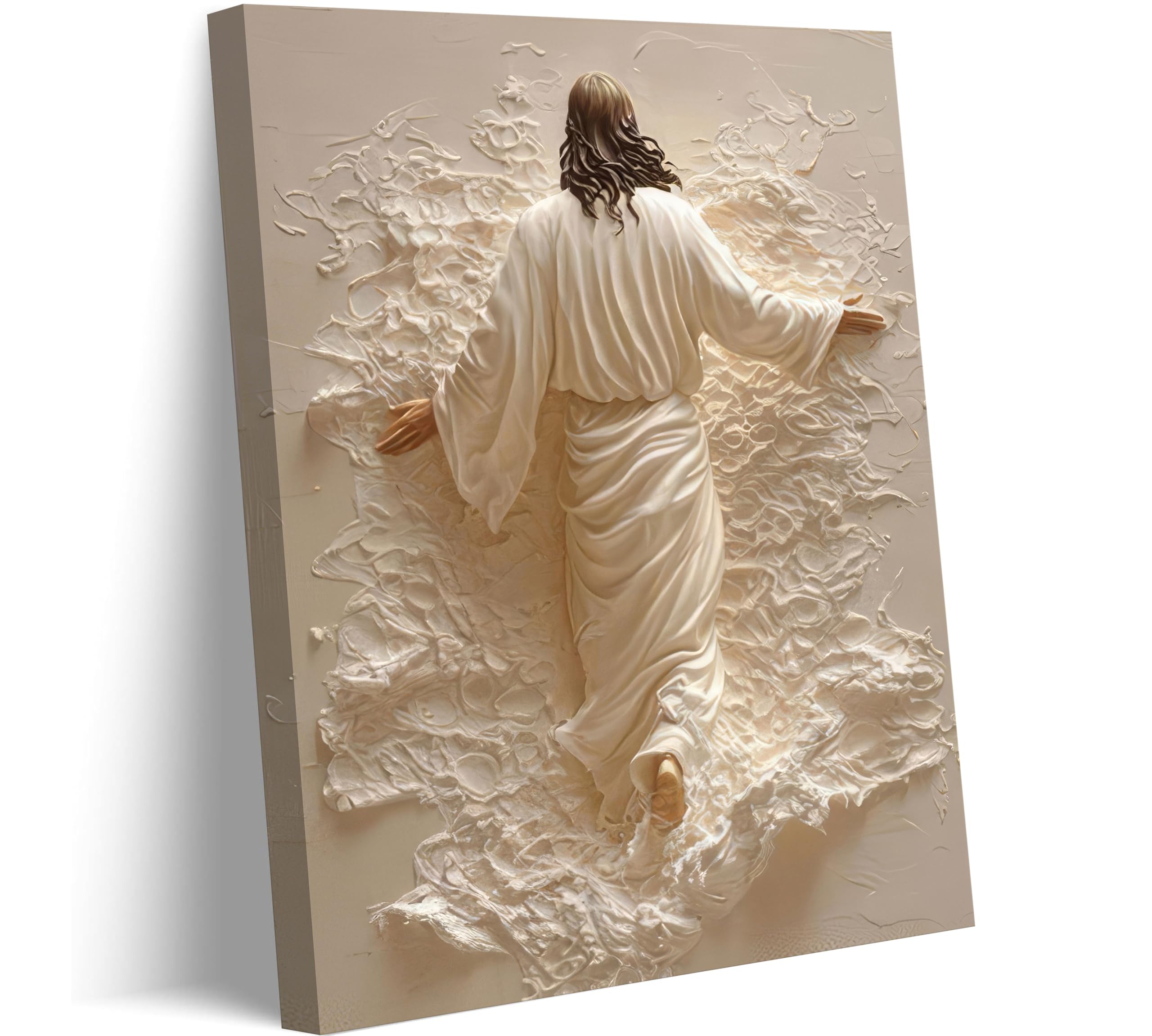 Jesus Walking On Water Canvas Wall Art Spiritual Christian Wall Decor Picture Bible Stories Poster Print Artwork for Home Living Bedroom Office Paintings Decoration 12x16in Prepare to hang