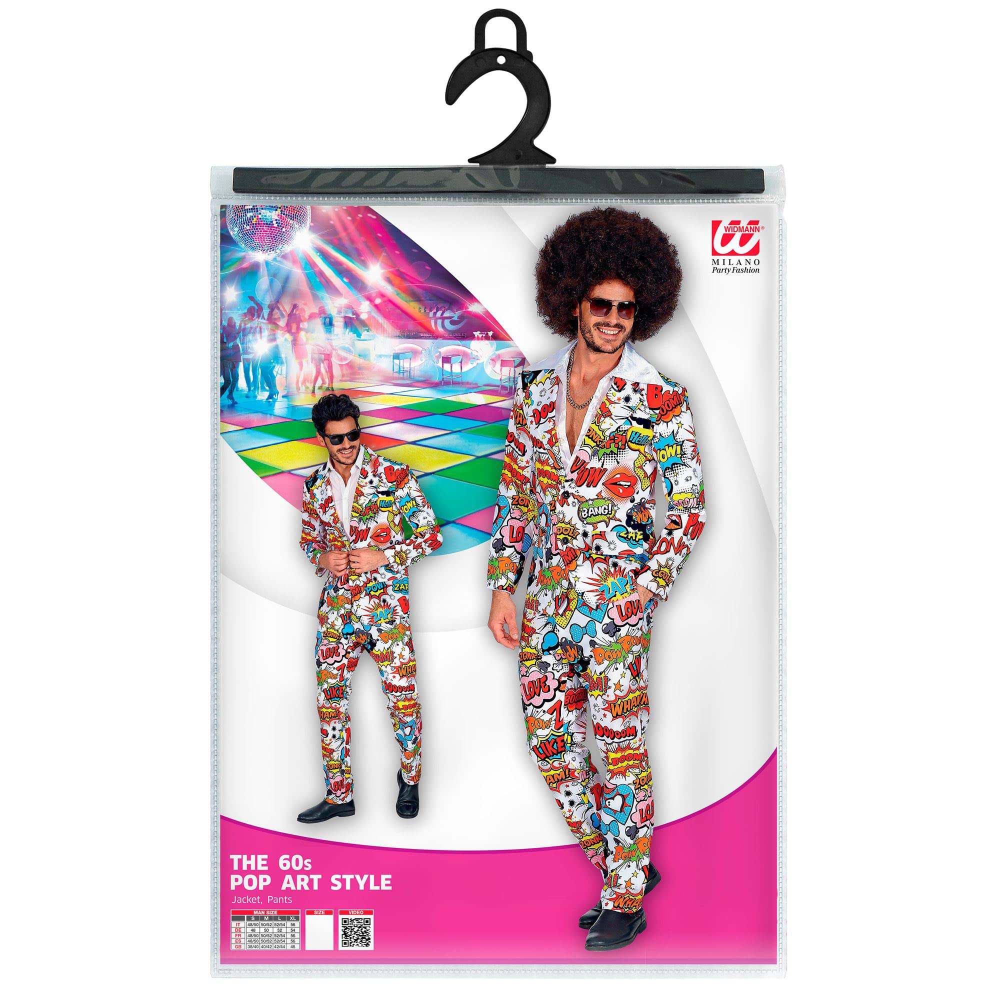 W WIDMANN MILANO Party Fashion - Abito da uomo anni '60 | Giacca retrò con pantaloni, look da fumetto, stile Pop Art, per Carnevale, feste a tema ed eventi anni '60