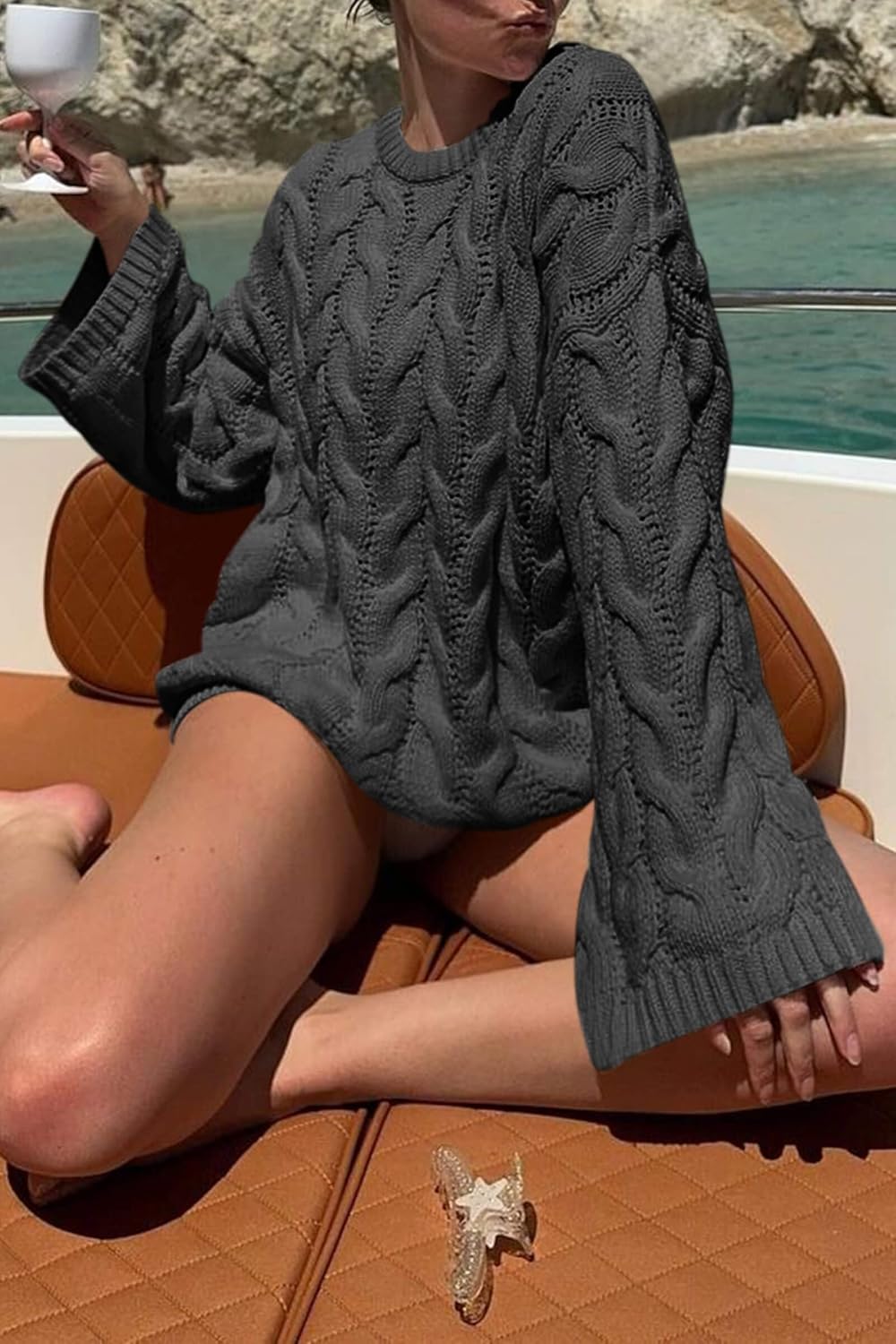 Cicy Bell Womens Oversized Cable Knit Sweaters Long Sleeve Crewneck Chunky Loose Fit Pullover Tops - Image 7