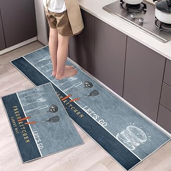 Kitchen Rugs Set of 2 Non-Slip Kitchen Mats Water and Oil Absorb Kitchen Mats Doormat Carpet Set Dustproof Doormat for Indoor Use 40 x 60 + 40 x 120 cm Hamburger