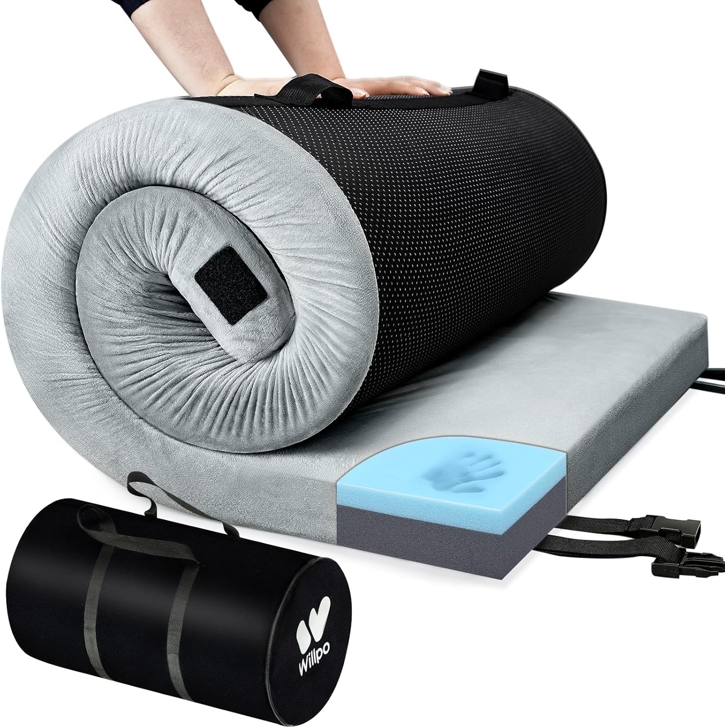 Willpo CertiPUR-US Memory Foam Camping Mattress with Travel Bag and 2 Interchangeable Covers, Lightweight Portable Sleeping Pad for Tents, Guest Beds, Home