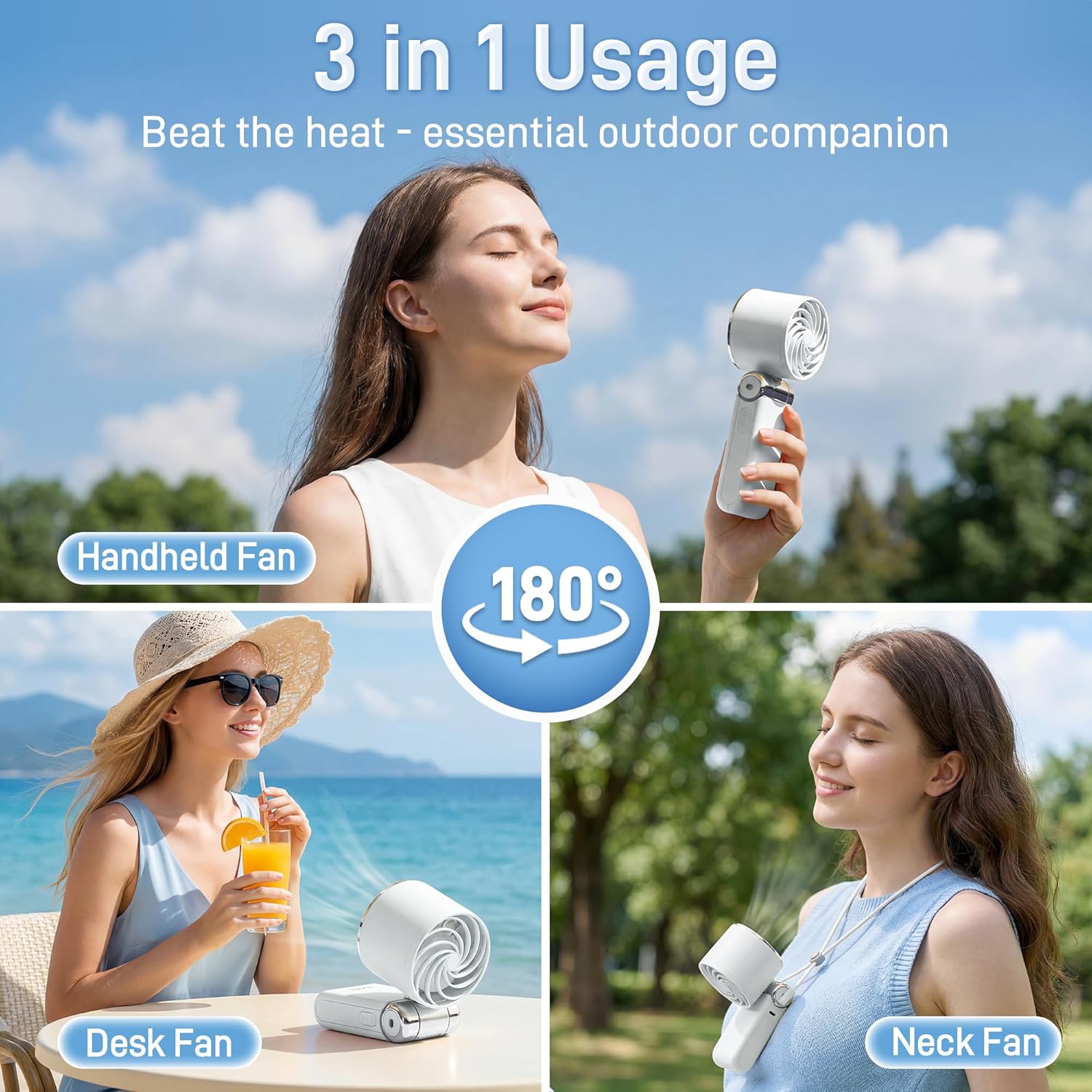 Portable Handheld Turbo Fan, 12 Hours High Speed Personal Hand Fan Blow Cold Air with Makeup Mirror, Battery Rechargeable Small Pocket Fan with 100 Speed, Travel Essential for Women Beach Outdoor Gift