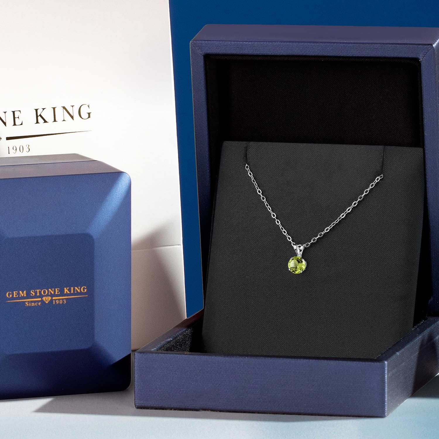 Gem Stone King 14K White Gold Green Peridot Pendant Necklace for Women | 1.00 Cttw | Gemstone August Birthstone | Round 6MM | With 18 Inch Silver Chain - Image 5