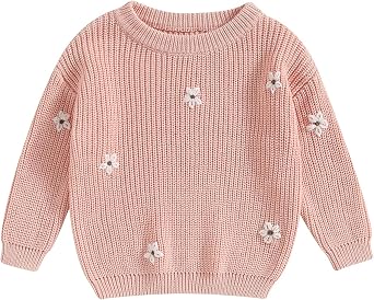 Toddler Baby Girl Boy Sweater Long Sleeve Chunky Knit Sweatshirt Flower Warm Pullover Top Cute Fall Winter Clothes