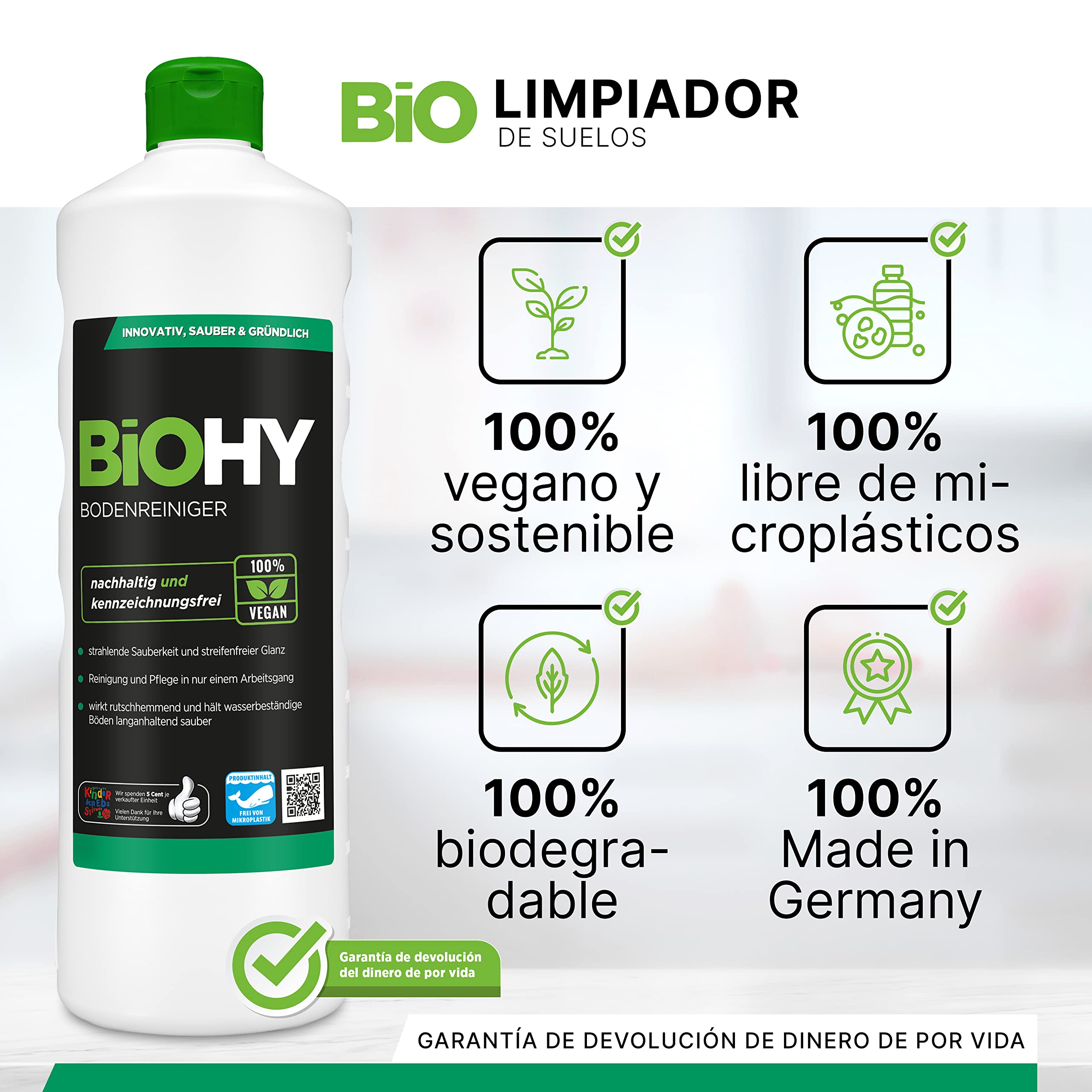 BiOHY Limpiador de suelo (12 botellas de 1 litro) | Concentrado para todos los aparatos de limpieza y todos los suelos duros (Bodenreiniger)
