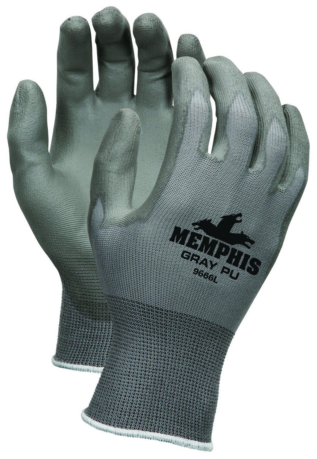 MCR Safety 9666S Nylon Knitted Shell Memphis Gloves with Gray PU Dipped Palm and Fingers Gray Small 1-Pair