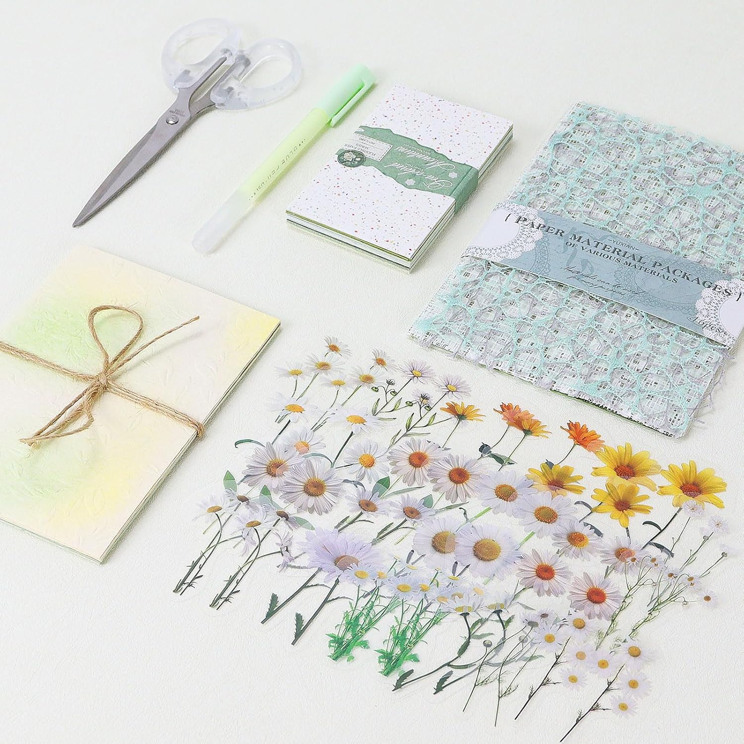 Koqye 131PCS Aesthetic Scrapbook Paper Pack, Junk Journal Supplies Starter Kit with Floral Stickers, Scissors, Quick Dry Glue Pen, Scrapbook Kit for Planner DIY Arts Craft Collage(Botanical Sage)