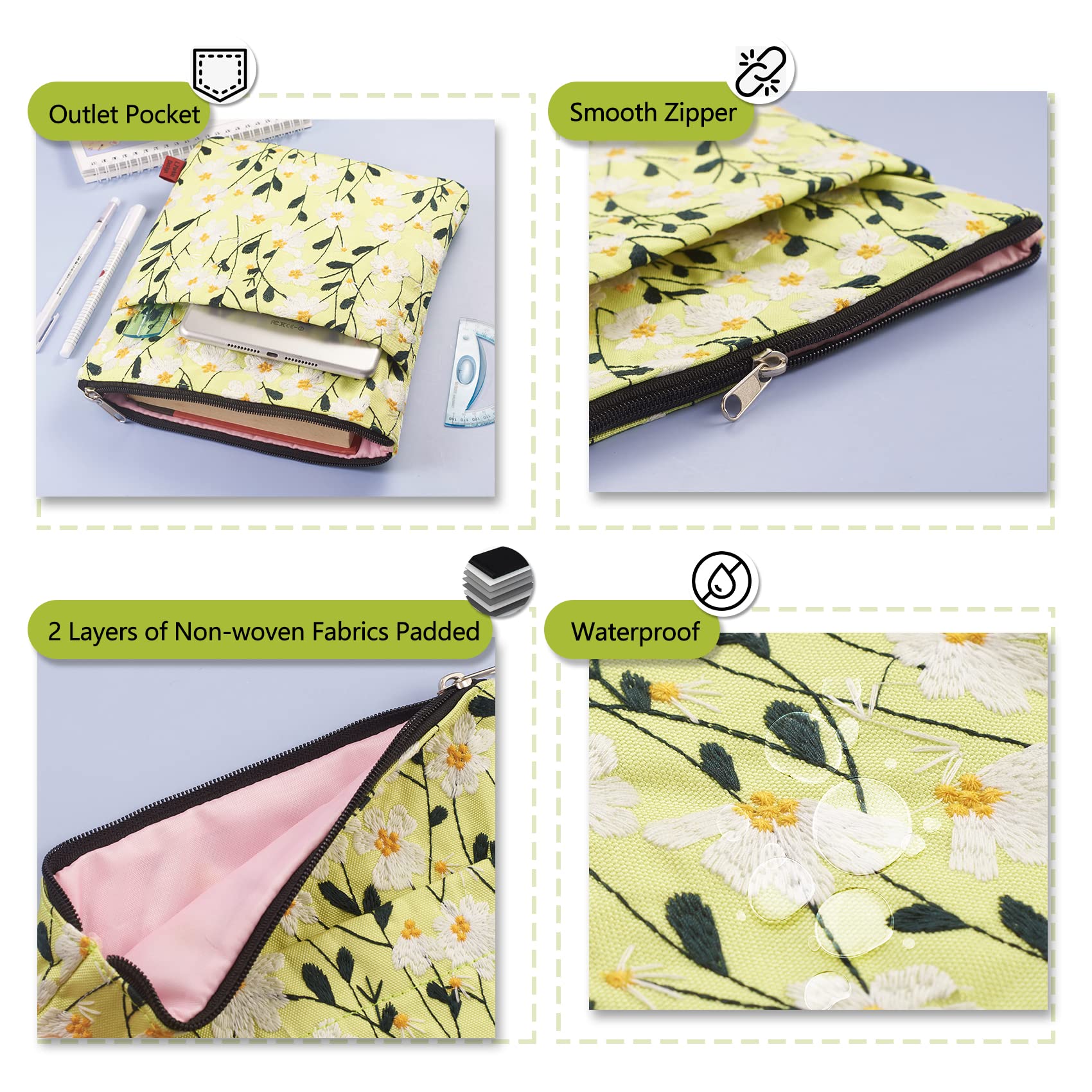 Book Bag LParkin Daisy Embroidery Book Sleeve