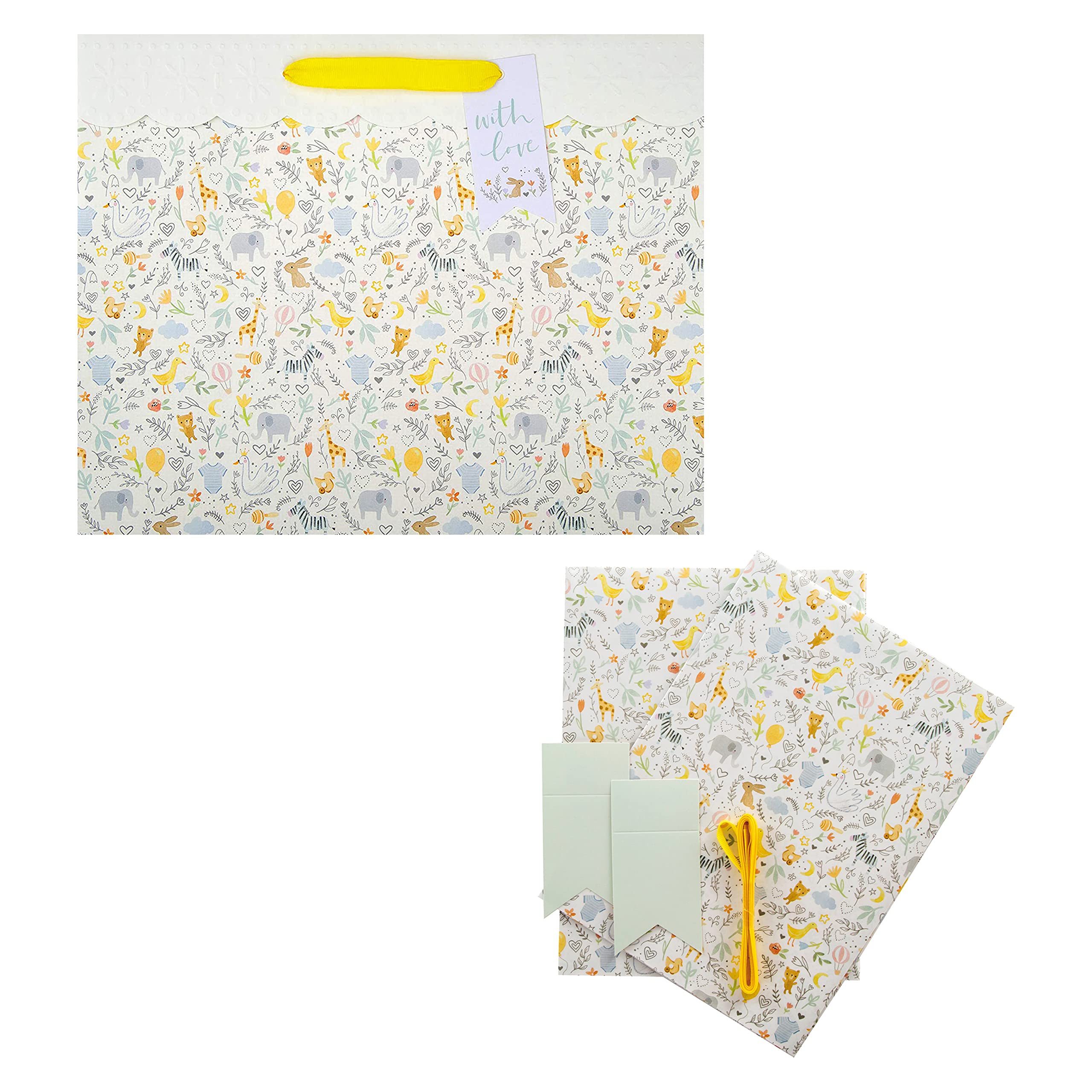 Hallmark New Baby Large Gift Bag & Wrap Bundle, Colourful Animals