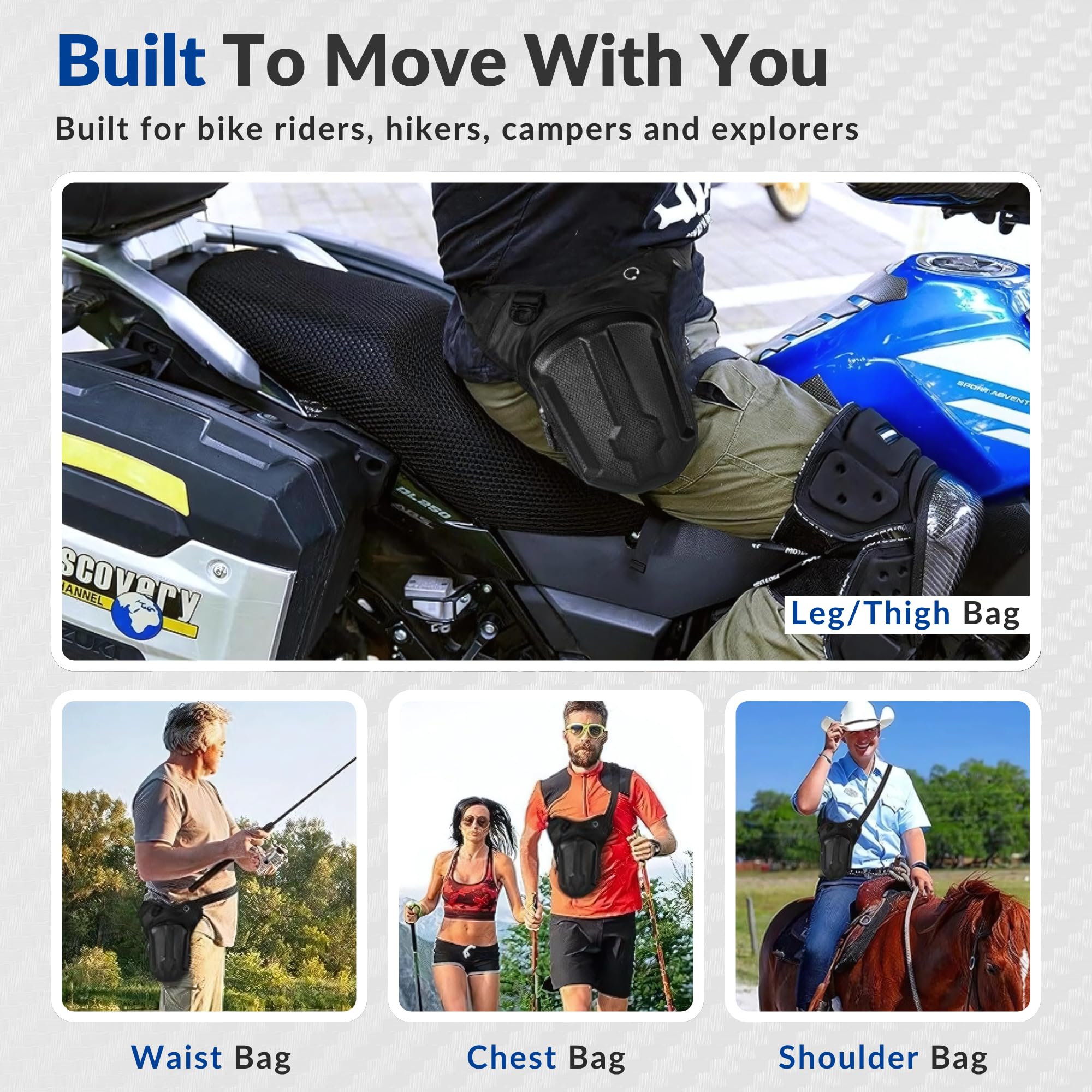 Turtle Thigh Bag for Bike Riders, 5 in 1 Leg, Waist, Hip, Side, Shoulder Rider Bag for Bikers Men, Waterproof Dual Compartment Tactical Riding Bags for Bikes, Bike Riding Accessories for Bikers Gifts - Image 4 thumbnail
