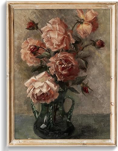 uniro Arte de pared floral vintage, pintura botánica de flores retro, decoración de pared de granja, impresiones en lienzo de rosas rústicas de