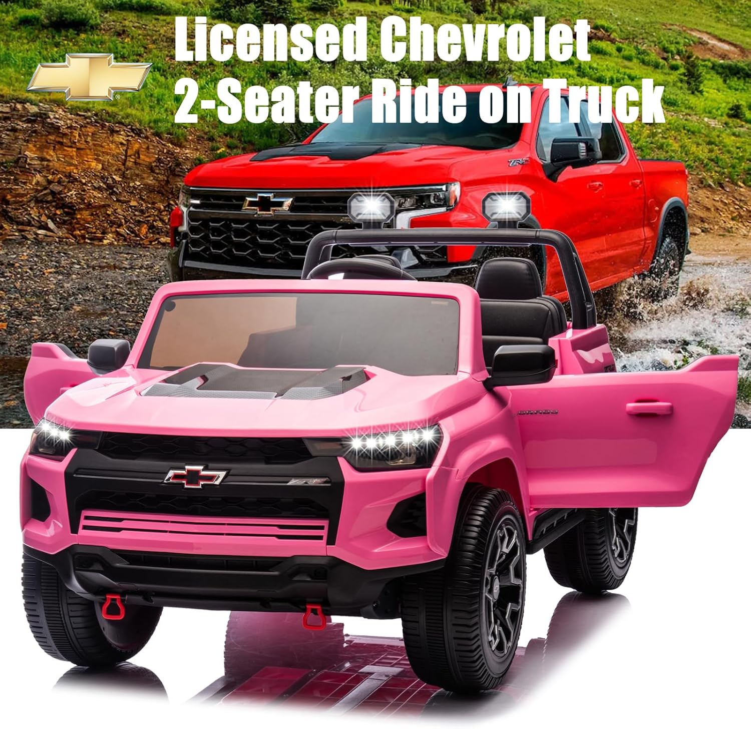 24V 2 Seater 4WD Ride On Toy Car,Ride on Truck with Remote Control, Electric Toy Ride On Vehicle for 3+ Years Kids(Pink)