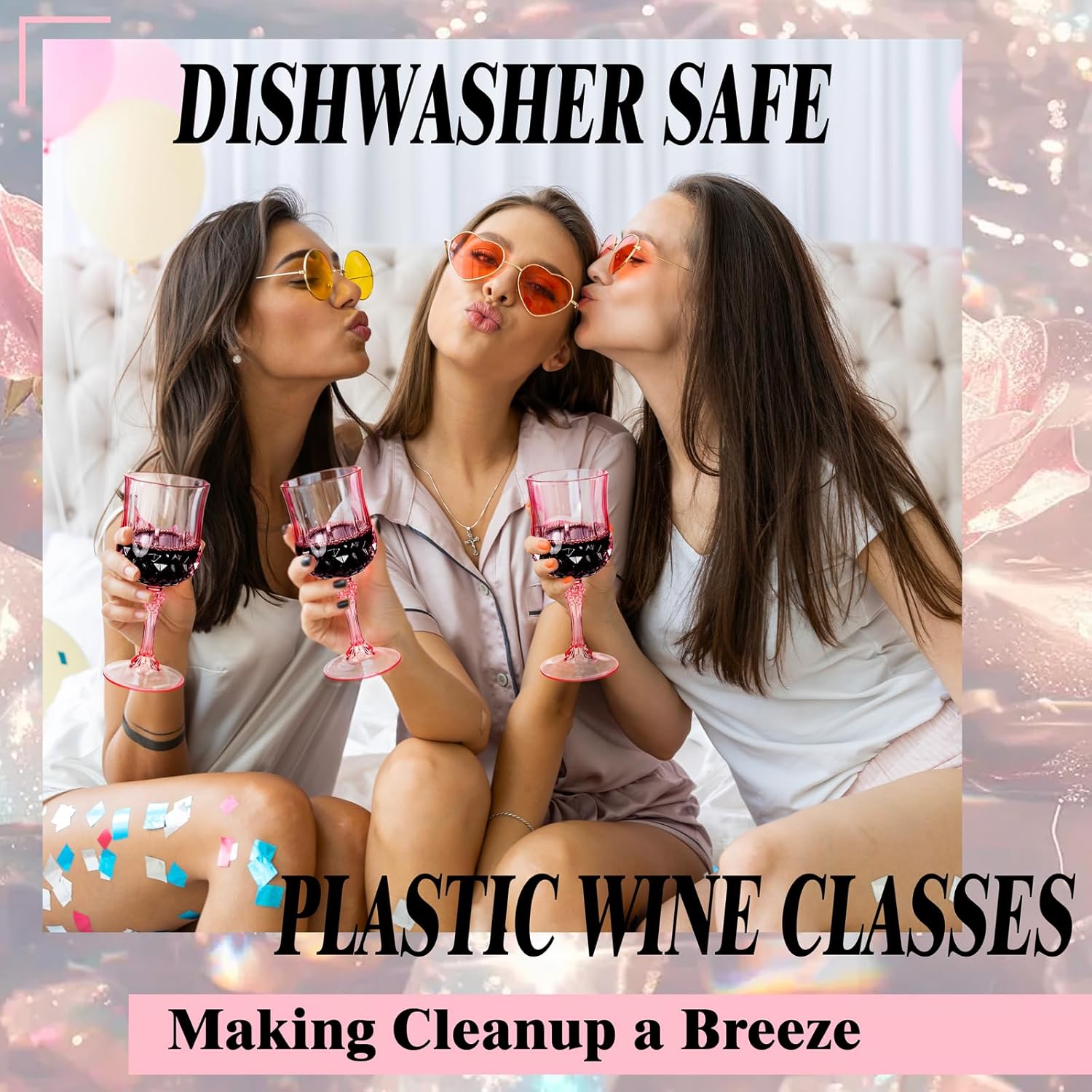 Ciaell 24PCS Pink Plastic Wine Glasses - 7 Oz Plastic Goblets for Party - Pink Vintage Drinking Glasses - Disposable Water Goblets Set for Wedding, Bar, Wine, Cocktail, Whiskey & Valentine's Day - Image 8