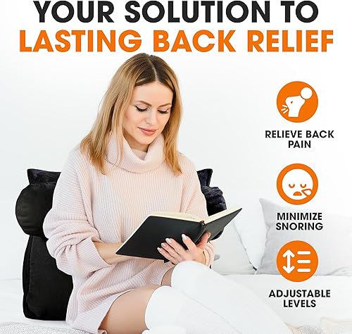 Miniatura 2 de Cheer Collection Almohada de lectura y TV en forma de cuña con almohada ajustable para el cuello, color negro