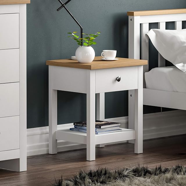 Vida Designs Arlington 1 Drawer Side Table Living Room End Sofa Coffee Laptop Tea Table (White)