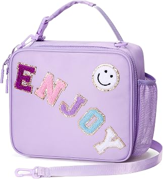 Kids Lunch Bag Insulated Lunch Box for Girls Reusable Leak-proof Cooler Bag with Adjustable Strap for School Daycare Travel Picnic, Purple