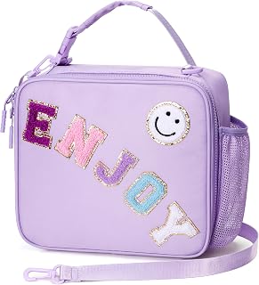 Kids Lunch Bag Insulated Lunch Box for Girls Reusable Leak-proof Cooler Bag with Adjustable Strap for School Daycare Travel Picnic, Purple